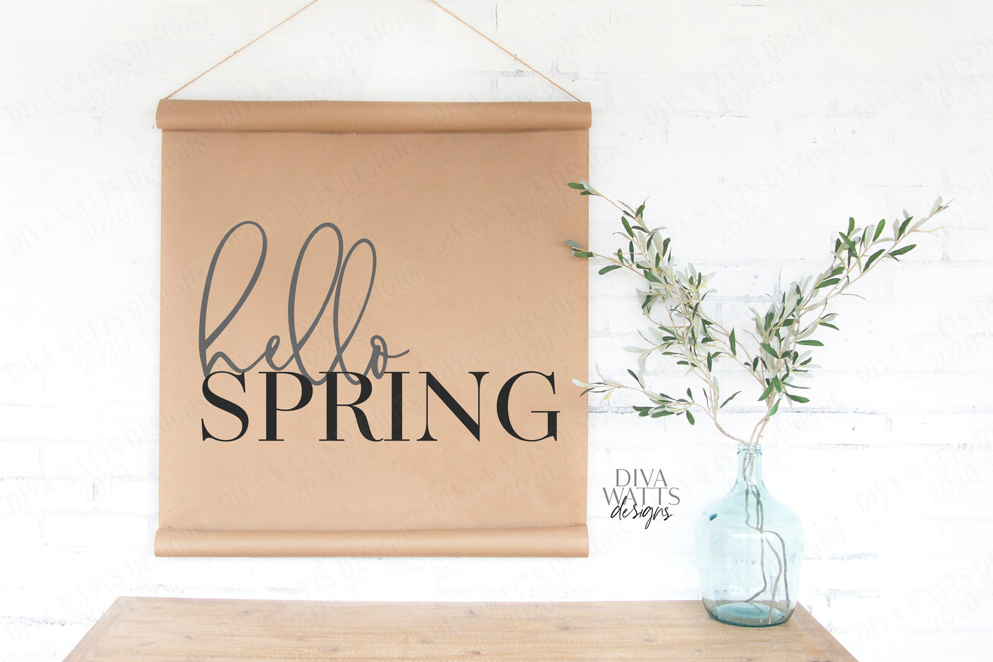 SVG | Hello Spring | Cutting File | Farmhouse Handwriting Script Sign | Vinyl Stencil HTV |  Rustic | Shirt Tea Towel Mat | dxf
