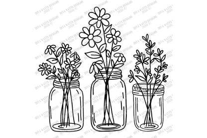 SVG | Mason Jar Bouquet Trio | Cutting File | Farmhouse | Vinyl Stencil HTV | DXF | Sign Tote Shirt | Flowers Floral Arrangement