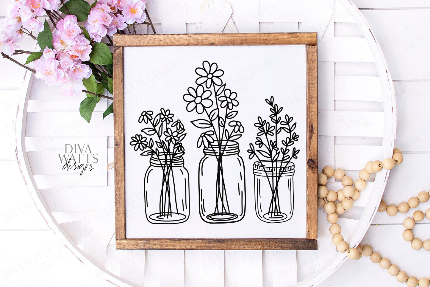 SVG | Mason Jar Bouquet Trio | Cutting File | Farmhouse | Vinyl Stencil HTV | DXF | Sign Tote Shirt | Flowers Floral Arrangement