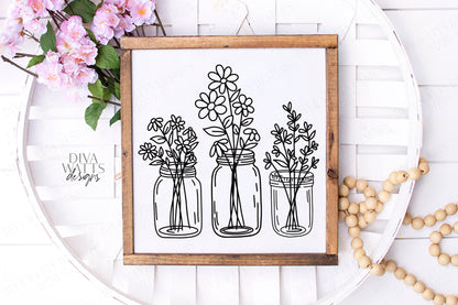 SVG | Mason Jar Bouquet Trio | Cutting File | Farmhouse | Vinyl Stencil HTV | DXF | Sign Tote Shirt | Flowers Floral Arrangement