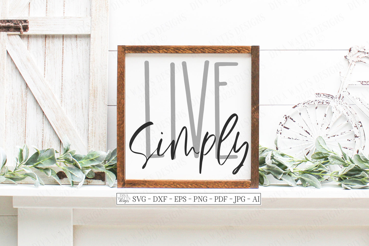 SVG | Live Simply | Cutting File | DXF | Vinyl Stencil HTV | Farmhouse Rustic Sign Shirt Tote | Modern Script | Cut File | Skinny Font | eps