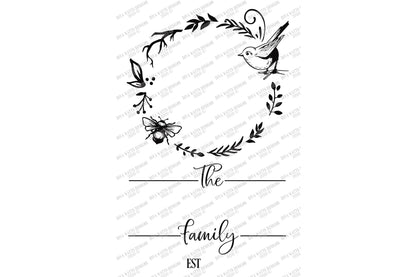 SVG | Monogram Last Name | Cutting File | Bird Bee Farmhouse Rustic Wreath Sign | Customize Using Your Font | DXF EPS | Vinyl Stencil htv
