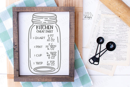 SVG | Kitchen Conversions | Cutting File | Large Mason Jar Measurements | DXF | Farmhouse  Rustic | Sign Tea Towel Vinyl Stencil