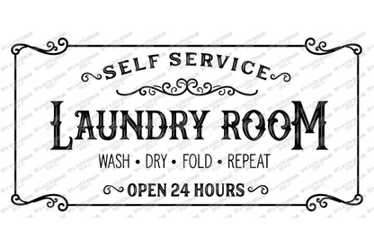 SVG | Laundry Room | Cutting File | Farmhouse Vintage Frame Sign | Self Service | Wash Dry Fold Repeat | Open 24 Hours | Vinyl Stencil