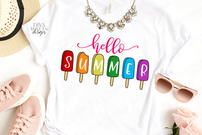 SVG | Hello Summer | Cutting File | Popsicle Popsicles | Cut File | Shirt Tote Sign | Vinyl Stencil HTV | dxf png eps jpg ai | Summertime
