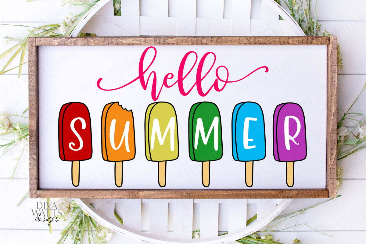 SVG | Hello Summer | Cutting File | Popsicle Popsicles | Cut File | Shirt Tote Sign | Vinyl Stencil HTV | dxf png eps jpg ai | Summertime