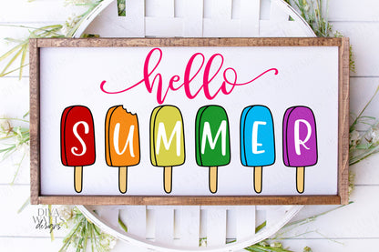 SVG | Hello Summer | Cutting File | Popsicle Popsicles | Cut File | Shirt Tote Sign | Vinyl Stencil HTV | dxf png eps jpg ai | Summertime
