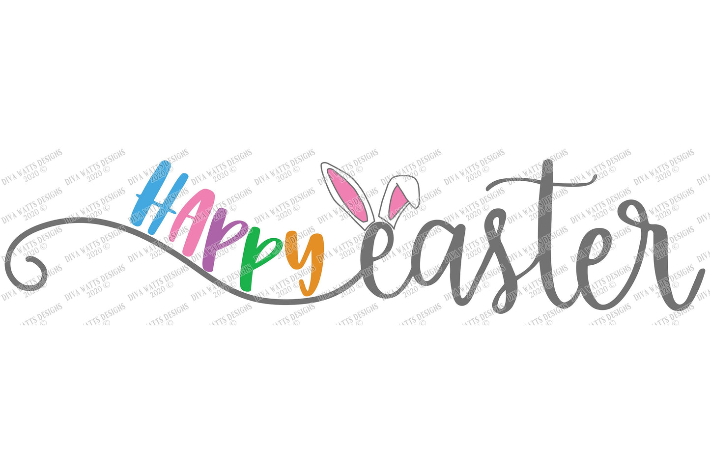 SVG | Happy Easter | Cutting File | Bunny Ears | Script with Tail | Vinyl Stencil HTV | Sign Tote Shirt | dxf eps jpg pdf ai | Bunnies
