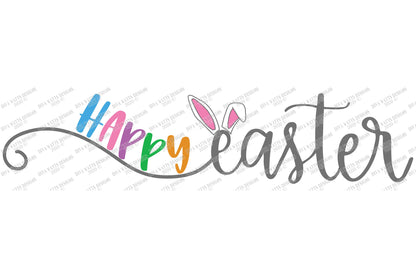 SVG | Happy Easter | Cutting File | Bunny Ears | Script with Tail | Vinyl Stencil HTV | Sign Tote Shirt | dxf eps jpg pdf ai | Bunnies