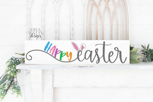 SVG | Happy Easter | Cutting File | Bunny Ears | Script with Tail | Vinyl Stencil HTV | Sign Tote Shirt | dxf eps jpg pdf ai | Bunnies