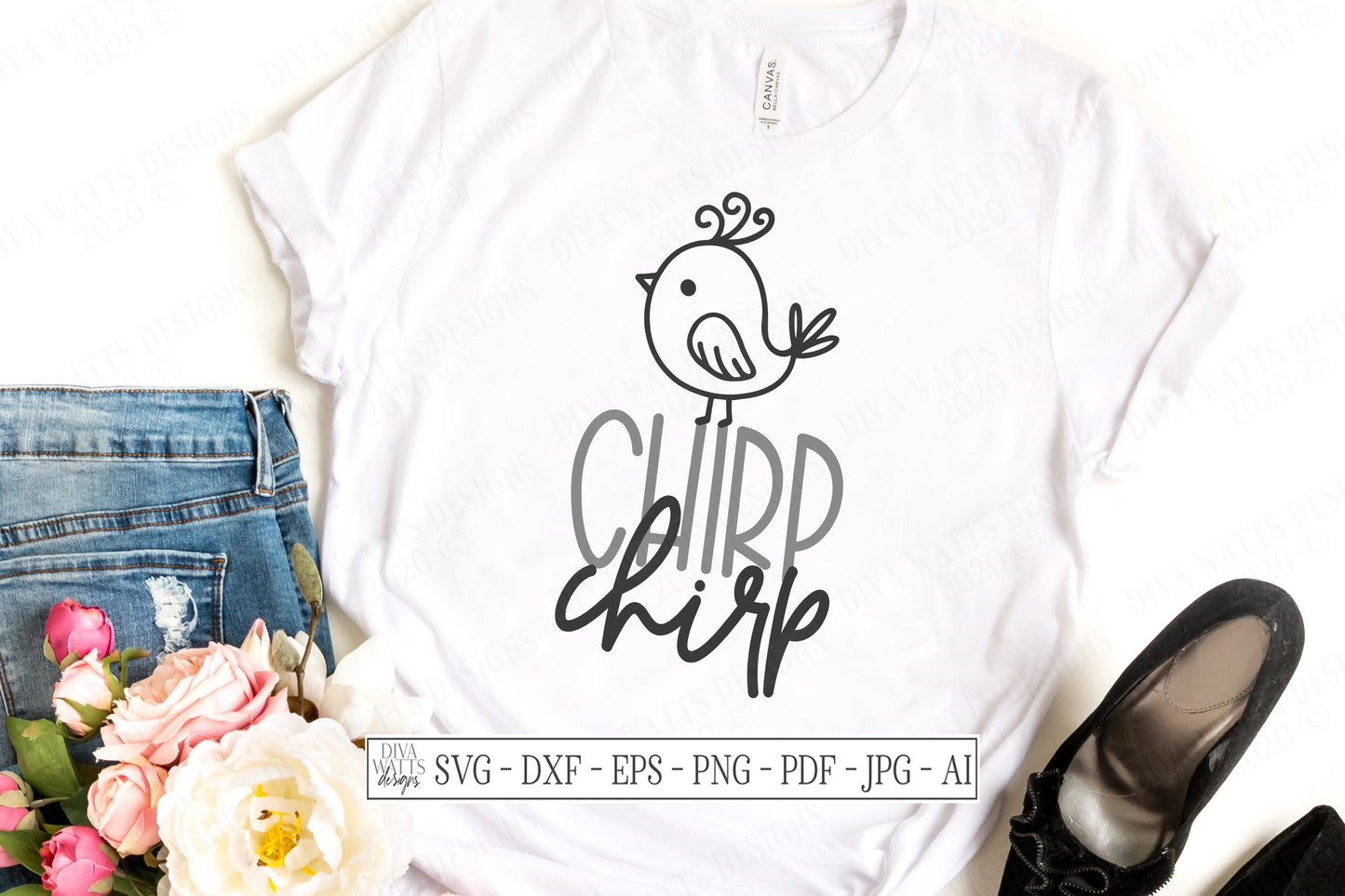SVG | Chirp Chirp Bird | Cutting File | Spring | Farmhouse Rustic Sign | Shirt Tote | DXF eps jpg pdf ai | Vinyl Stencil HTV Birds Chirping