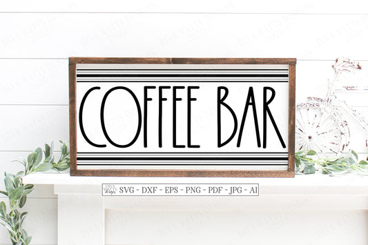 SVG | Coffee Bar | Cutting File | Skinny Farmhouse Rustic Kitchen Dining Sign | Vinyl Stencil HTV | Grain Flour Ticking Stripe Towel | dxf