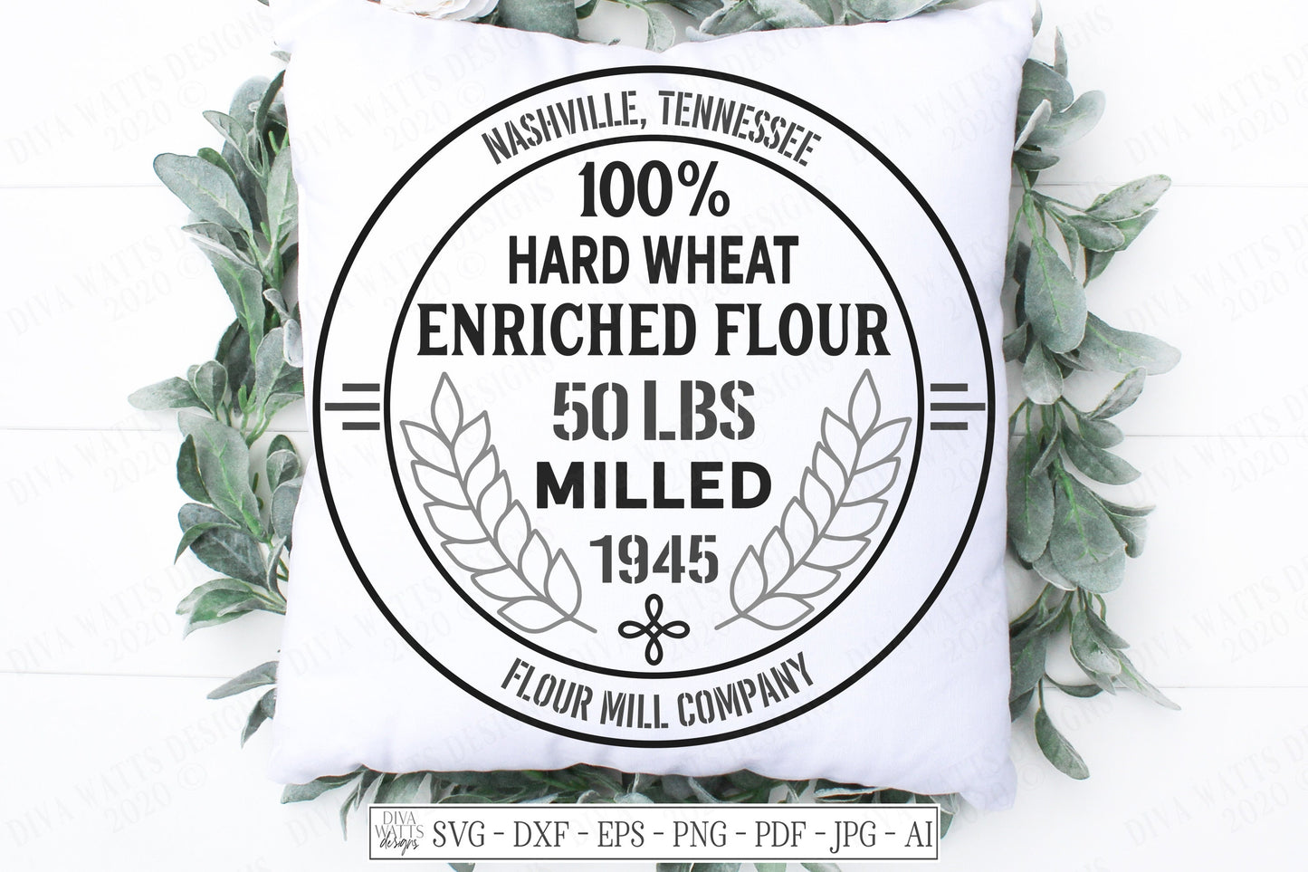 SVG | Vintage Grain Sack | Cutting File | Flour Mill Company Wheat | Vinyl Stencil HTV | Ticking Stripes | Farmhouse Kitchen Sign | dxf eps