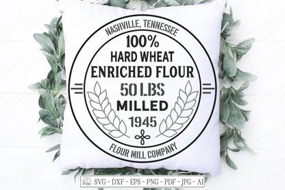 SVG | Vintage Grain Sack | Cutting File | Flour Mill Company Wheat | Vinyl Stencil HTV | Ticking Stripes | Farmhouse Kitchen Sign | dxf eps