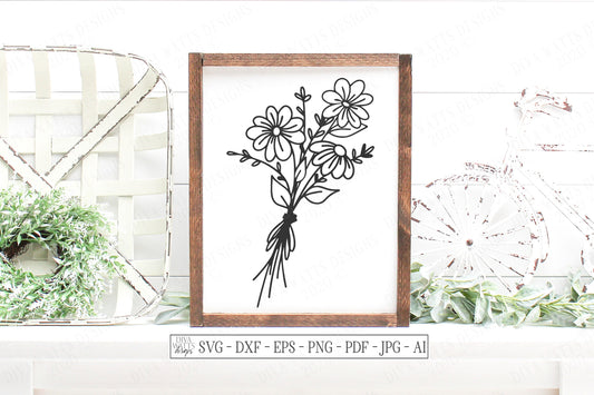 SVG | Daisies Wildflower Bouquet | Cutting File | Farmhouse Floral Flowers Sign | Hand Drawn | Vinyl Stencil HTV | png eps jpg ai | Daisy