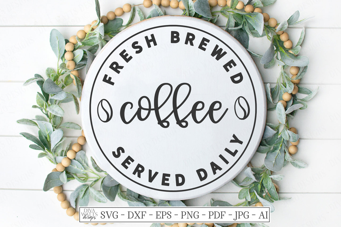Fresh Brewed Coffee SVG | Round Kitchen Sign Design
