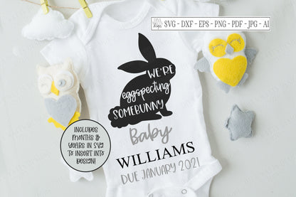 SVG | We're Expecting Somebunny | Cutting File | Somebody | Baby | Easter Bunny | Vinyl Stencil HTV | Announcement | Bodysuit| Customize |