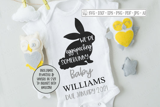 SVG | We're Expecting Somebunny | Cutting File | Somebody | Baby | Easter Bunny | Vinyl Stencil HTV | Announcement | Bodysuit| Customize |