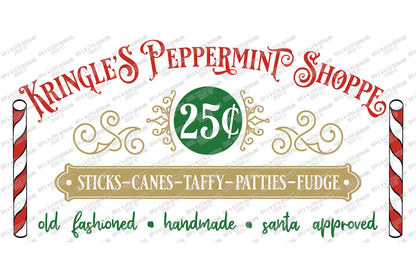 SVG | Kringle's Peppermint Shoppe | Cutting File | Retro Vintage Sign | Candy Canes Sticks Fudge | Christmas | Vinyl Stencil HTV | Santa dxf