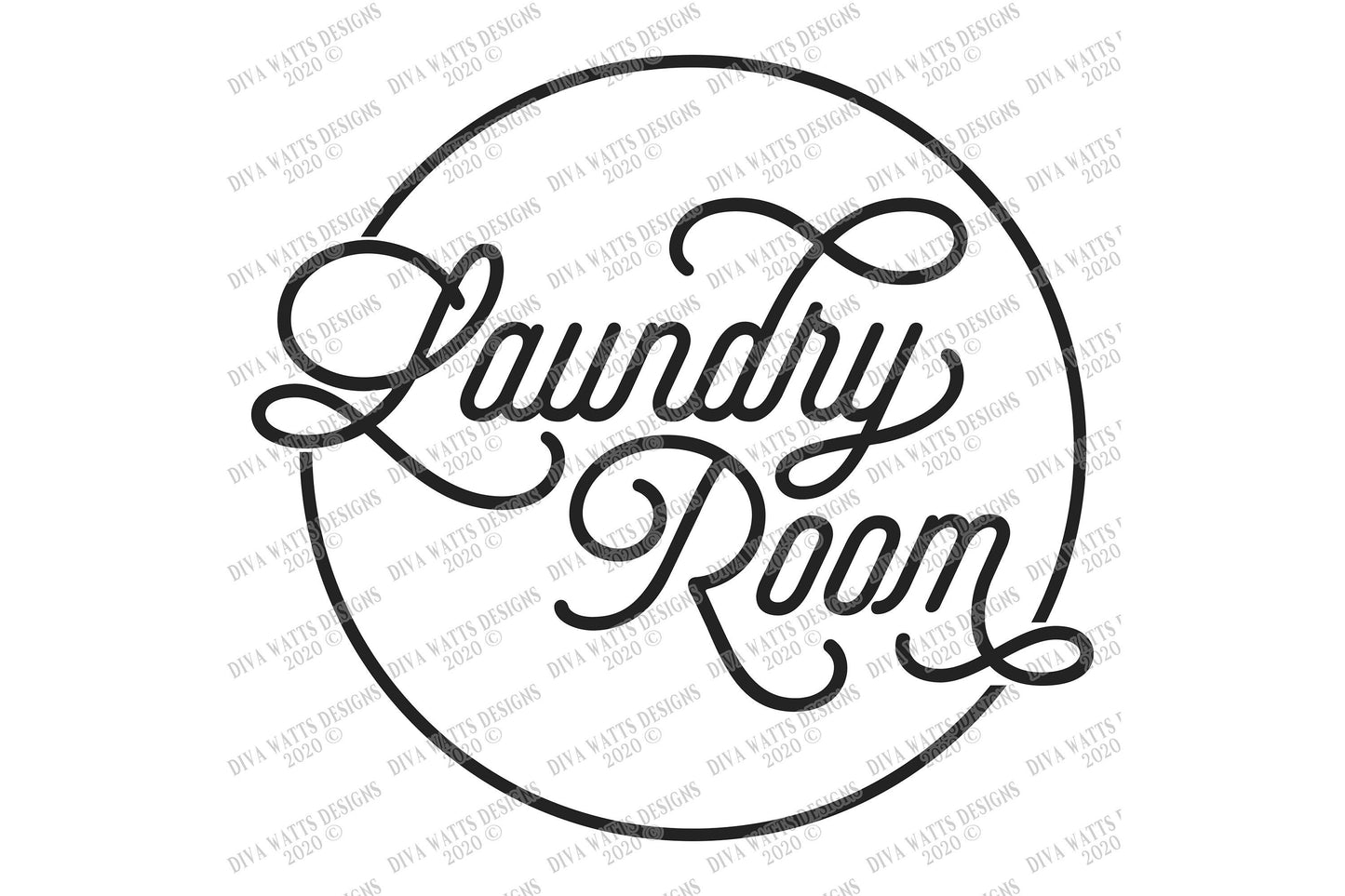SVG | Laundry Room | Cutting File | Vintage Retro Farmhouse Monoline Script | Vinyl Stencil HTV | dxf eps png | Circle Circular Round Sign
