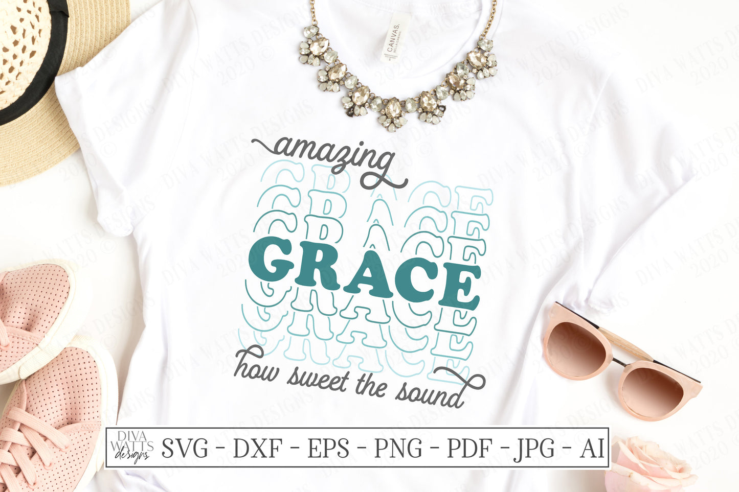 SVG | Amazing Grace | Cutting File | Stacked Mirrored Font Text | Christian Hymn Music Song | Shirt Tote Sign | Vinyl Stencil HTV | DXF eps