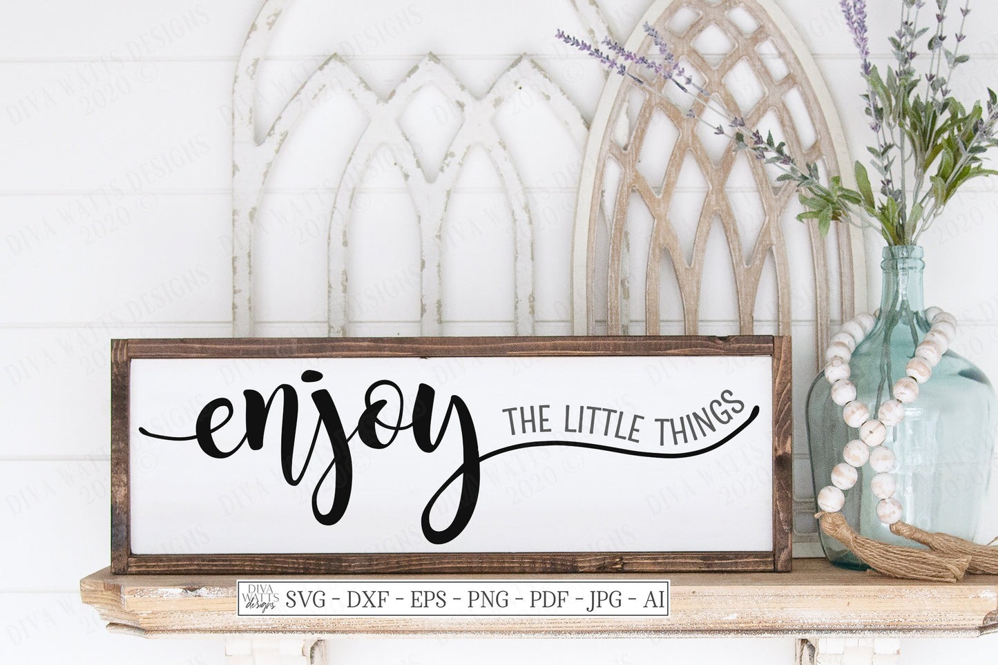 SVG | Enjoy The Little Things | Cutting File | Farmhouse Rustic Sign | Script With Tails | Vinyl Stencil HTV | dxf eps | Cricut Silhouette