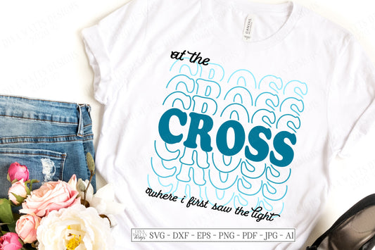 SVG | At The Cross Where I First Saw The Light | Cutting File | Stacked Mirrored Font Text | Christian Hymn | Shirt  Vinyl Stencil HTV DXF