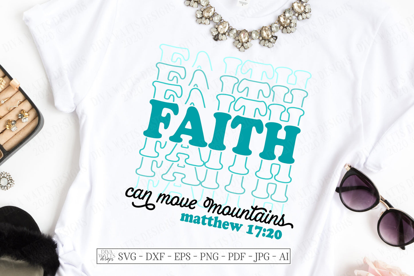 SVG | Faith Can Move Mountains  | Cutting File | Stacked Mirrored Font Text | Christian Scripture Verse | Shirt Tote Sign Vinyl Stencil HTV