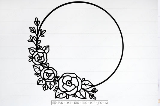 SVG | Rose Wreath | Cutting File | Farmhouse Rustic Vintage Floral Frame | Rose Daisy | Vinyl Stencil HTV | Pillow Tea Towel Sign dxf eps