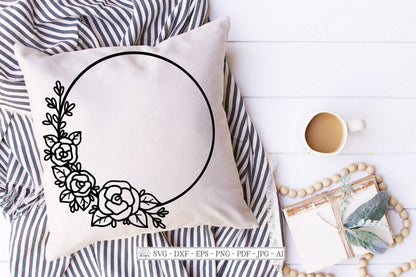 SVG | Rose Wreath | Cutting File | Farmhouse Rustic Vintage Floral Frame | Rose Daisy | Vinyl Stencil HTV | Pillow Tea Towel Sign dxf eps