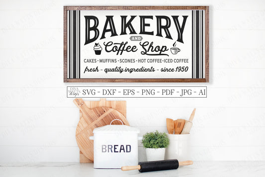 SVG | Bakery and Coffee Shop | Cutting File | Farmhouse Kitchen Sign | Rustic Grain Sack | Cakes Muffins Scones | Vinyl Stencil HTV | dxf ai