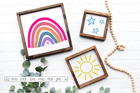 SVG | Rainbow Sun Stars Set | Cutting File | Nursery Children's Bedroom Decor Signs Wall Art | Vinyl Stencil HTV | Sign | Cricut | DXF eps