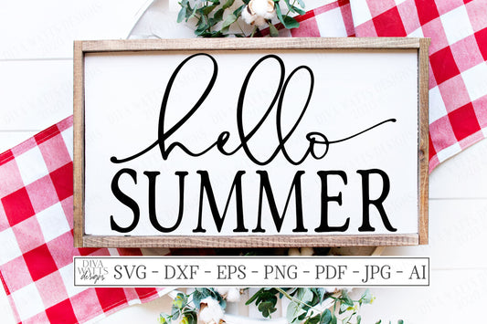 SVG | Hello Summer | Cutting File | Farmhouse  Rustic | Sign | Vinyl Stencil htv | png eps jpg pdf | Cut File | Cricut Silhouette