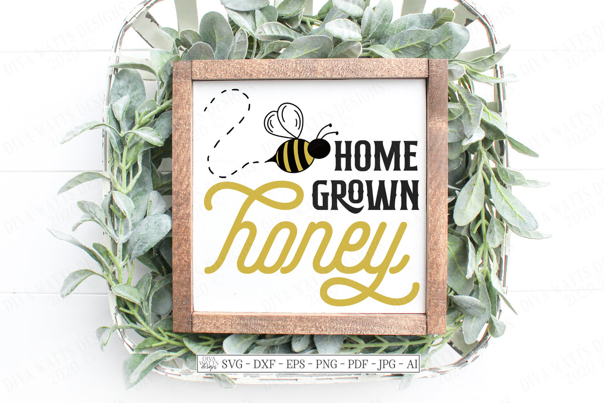 SVG | Home Grown Honey | Cutting File | Bumble Bee | Bees | Southern | DXF | Vinyl Stencil HTV | T-Shirt Shirt Tote Sign | eps ai | Cricut