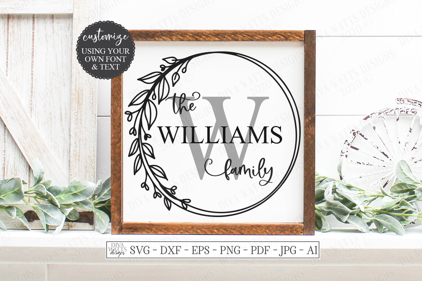 SVG Family Monogram Sign | Cutting File | Last Name | Add Your Text & Font | Customize Personalize | Vinyl Stencil HTV Instant Download PNG