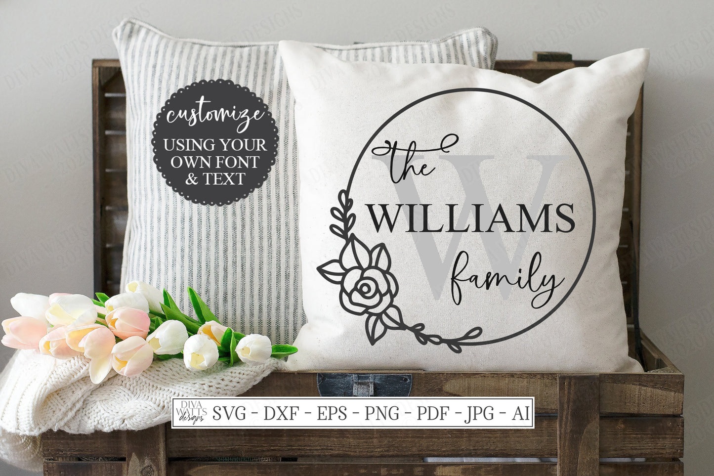 SVG Family Monogram Sign | Cutting File | Last Name | Add Your Text & Font | Customize Personalize | Vinyl Stencil HTV Instant Download PNG