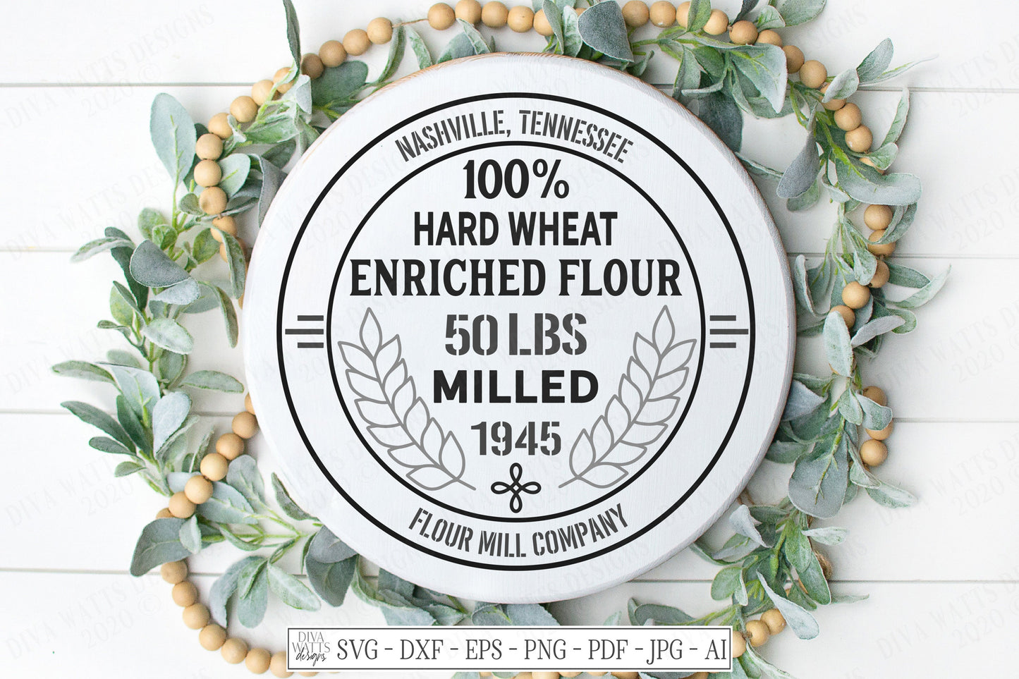 SVG | Vintage Grain Sack | Cutting File | Flour Mill Company Wheat | Vinyl Stencil HTV | Ticking Stripes | Farmhouse Kitchen Sign | dxf eps