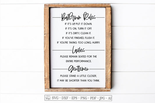Bathroom Rules SVG | Funny Farmhouse Bathroom Sign | dxf and more