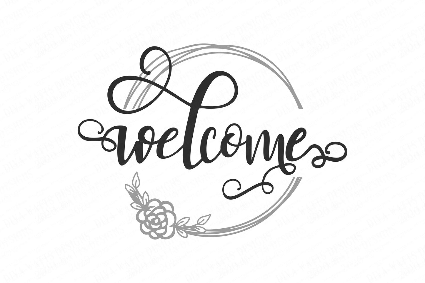 SVG | Welcome | Cutting File | Farmhouse Split Vine Wreath with Rose | Vinyl Stencil HTV | Front Door Sign | Vinyl Stencil HTV Swirly Script
