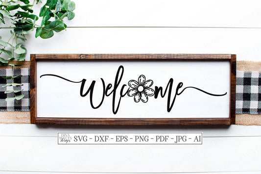 SVG | Welcome | Cutting File | Oversized Modern Farmhouse | Daisy | Vinyl Stencil HTV | DXF eps png ai | Front Porch Door Entry Home Sign