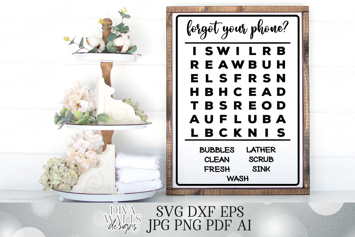 Forgot Your Phone?  Bathroom Word Search | Cutting File | SVG DXF ai | Printable | Mini & Easier To Weed | Farmhouse Rustic Sign | Cut File