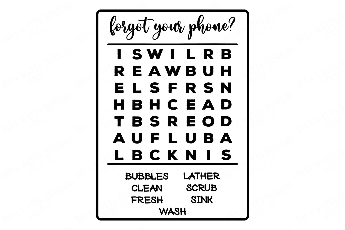Forgot Your Phone?  Bathroom Word Search | Cutting File | SVG DXF ai | Printable | Mini & Easier To Weed | Farmhouse Rustic Sign | Cut File