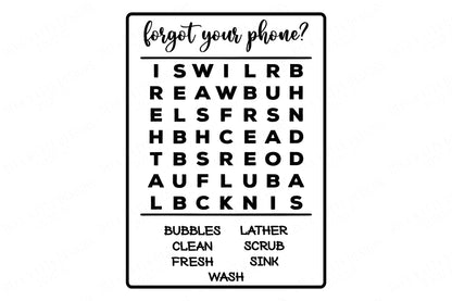 Forgot Your Phone?  Bathroom Word Search | Cutting File | SVG DXF ai | Printable | Mini & Easier To Weed | Farmhouse Rustic Sign | Cut File