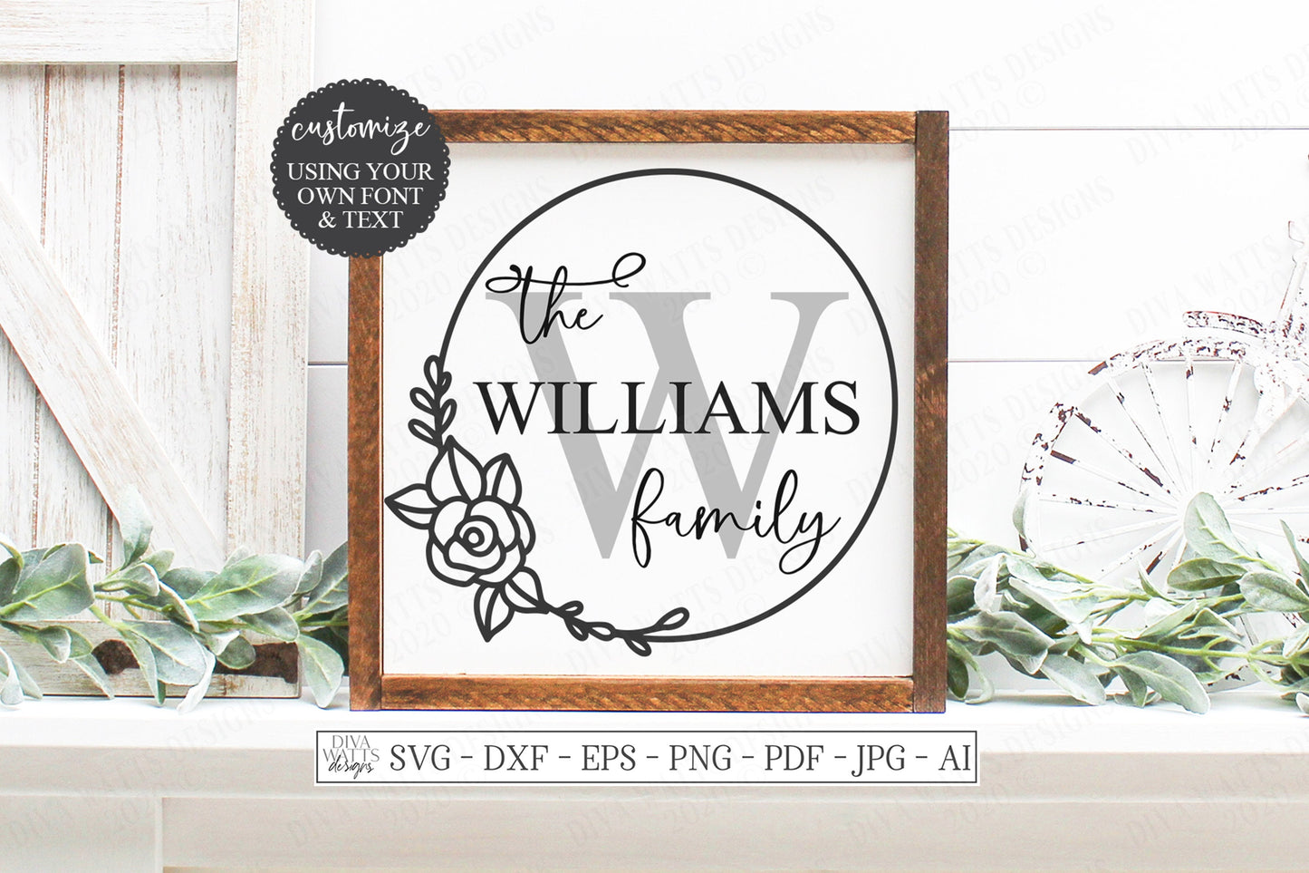 SVG Family Monogram Sign | Cutting File | Last Name | Add Your Text & Font | Customize Personalize | Vinyl Stencil HTV Instant Download PNG