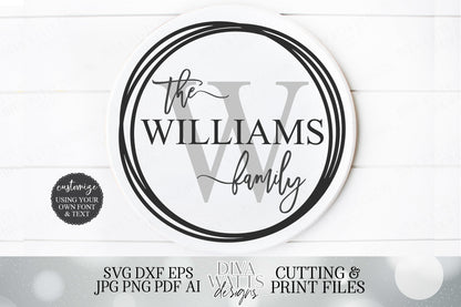 Family Monogram Wreath Cutting File | Modern Farmhouse Round Sign | Add Your Last Name and Monogram Using Your Own Font | DXF SVG JPG