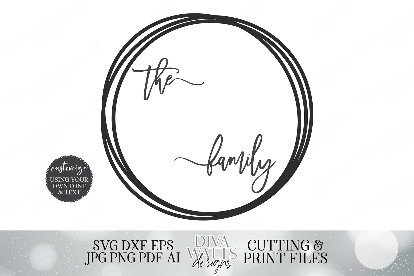 Family Monogram Wreath Cutting File | Modern Farmhouse Round Sign | Add Your Last Name and Monogram Using Your Own Font | DXF SVG JPG
