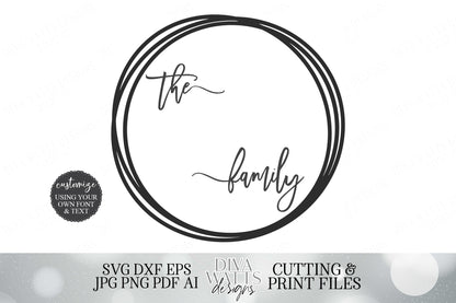 Family Monogram Wreath Cutting File | Modern Farmhouse Round Sign | Add Your Last Name and Monogram Using Your Own Font | DXF SVG JPG