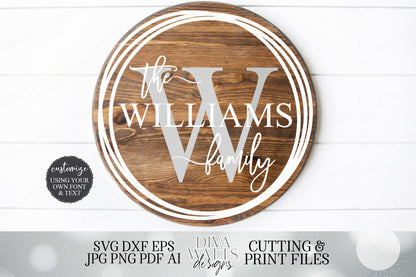 Family Monogram Wreath Cutting File | Modern Farmhouse Round Sign | Add Your Last Name and Monogram Using Your Own Font | DXF SVG JPG