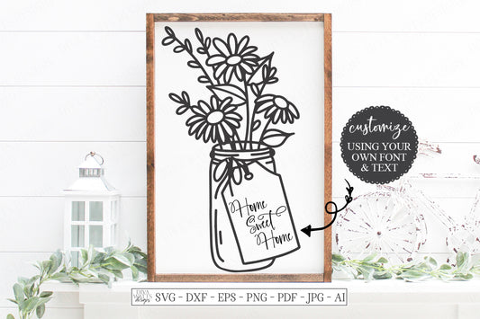 SVG | Mason Jar Daisies Arrangement | Cutting File | Daisy Bouquet | Flowers | Farmhouse Sign | Vinyl Stencil HTV | dxf eps | Customize Tag