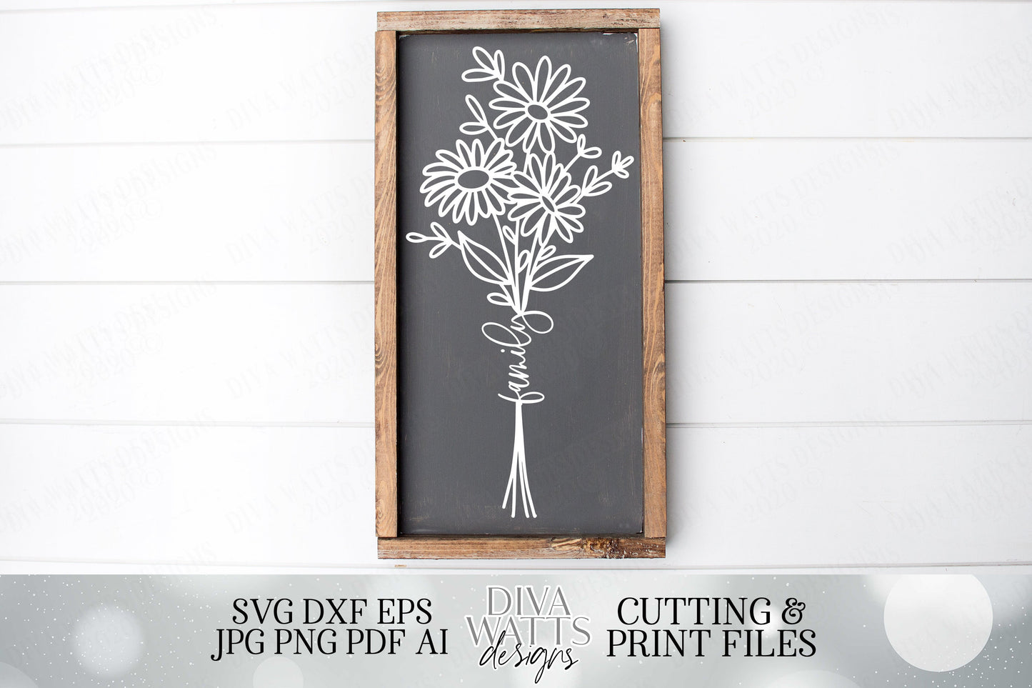 Daisies Bouquet with Family | Farmhouse Sign | Cutting File and Printable | SVG DXF JPG